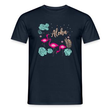 Flamants roses - Aloha - T-shirt homme - marine - Devant - AI Model Male 178 light (178cm)