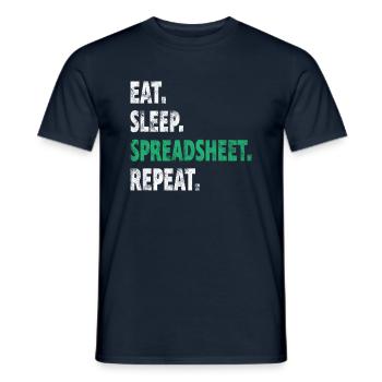 Eat Sleep Spreadsheet Repeat Finanz Geschenk - Männer T-Shirt - Navy - Vorne - AI Model Male 178 light (178cm)