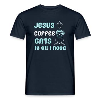 JESUS COFFEE CATS IS ALL I NEED - Men's T-Shirt - navy - Front - AI Model Male 178 light (178cm)