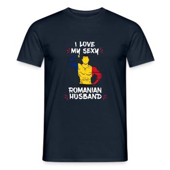 I Love My Sexy Romanian Husband - Men's T-Shirt - navy - Front - AI Model Male 178 light (178cm)