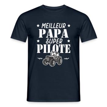 Cadeau papa meilleur papa pilote tracteur - T-shirt homme - marine - Devant - AI Model Male 178 light (178cm)