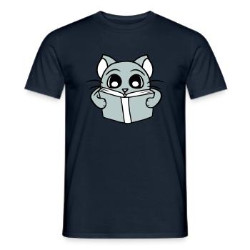 Nerd Katze Liest Roman Buch Schule Lesen Lernen - Männer T-Shirt - Navy - Vorne - AI Model Male 178 light (178cm)