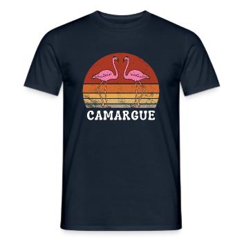 VINTAGE RETRO ROSA FLAMINGOS CAMARGUE - Männer T-Shirt - Navy - Vorne - AI Model Male 178 light (178cm)