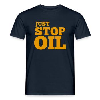 Just Stop Oil T-shirt - Men's T-Shirt - navy - Front - AI Model Male 178 light (178cm)