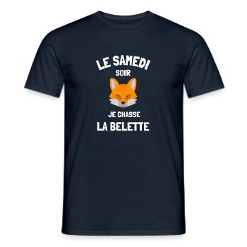 Samedi soir je chasse belette humour célibataire - T-shirt homme - marine - Devant - AI Model Male 178 light (178cm)