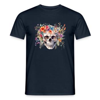 skull surrounded with wildflower - Men's T-Shirt - navy - Front - AI Model Male 178 light (178cm)
