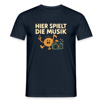 Here The Music Plays - Funny - Men's T-Shirt - navy - Front - AI Model Male 178 light (178cm)