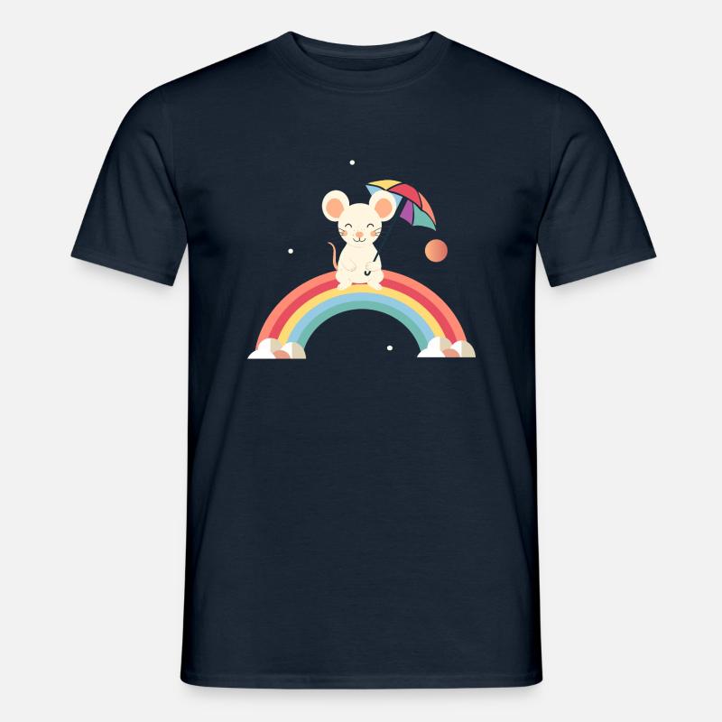 Fröhliche Maus mit Schirm auf Regenbogen - Männer T-Shirt - Navy