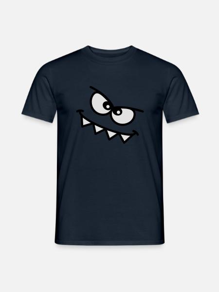 Böse gucken Cartoon Monster Gesicht scharfe Zähne - Männer T-Shirt - Navy