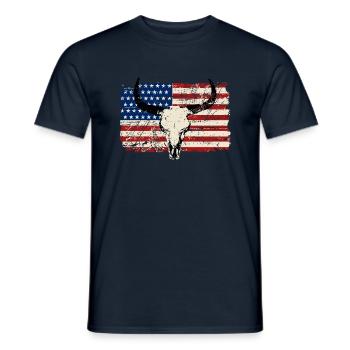 Buffalo Skull - USA Flag - Vintage Look - T-shirt homme - marine - Devant - AI Model Male 178 light (178cm)