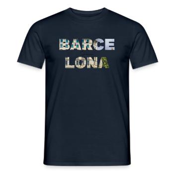 Barcelona Typography with Cityscape Photo - Men's T-Shirt - navy - Front - AI Model Male 178 light (178cm)