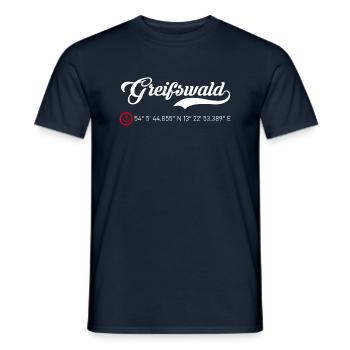 Greifswald Koordinaten - Männer T-Shirt - Navy - Vorne - AI Model Male 178 light (178cm)