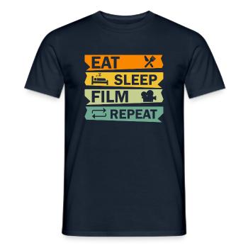 Eat Sleep Film Repeat. Film Quote - Men's T-Shirt - navy - Front - AI Model Male 178 light (178cm)