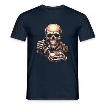 Skull mit Kaffeebecher Kaffee - Männer T-Shirt - Navy - Vorne - AI Model Male 178 light (178cm)