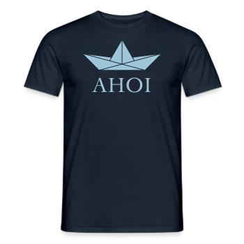 Ahoi (Paper Ship / Seaman / Greeting / Skyblue) - Men's T-Shirt - navy - Front - AI Model Male 178 light (178cm)