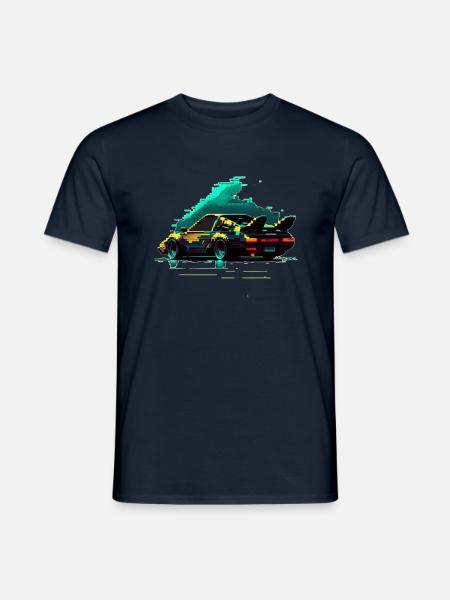 Ein futuristischer Rennwagen im neon retro Look - Männer T-Shirt - Navy