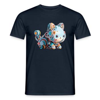 Colorful Abstract Robot Cat - Men's T-Shirt - navy - Front - AI Model Male 178 light (178cm)