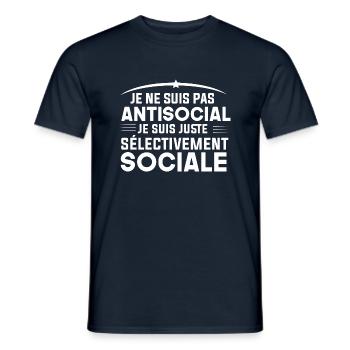 pas antisocial je suis juste sélectivement sociale - T-shirt homme - marine - Devant - AI Model Male 178 light (178cm)