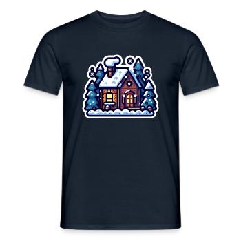 Cozy Winter Cabin: Festive Holiday Illustration - Men's T-Shirt - navy - Front - AI Model Male 178 light (178cm)