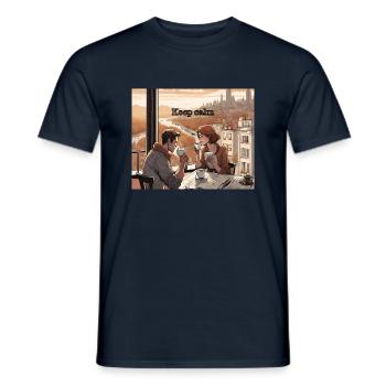 Café avec vue sur la ville. Restez calme. - T-shirt homme - marine - Devant - AI Model Male 178 light (178cm)