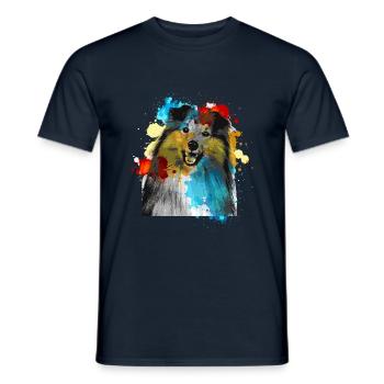Sheltie Watercolors Colorful - Men's T-Shirt - navy - Front - AI Model Male 178 light (178cm)