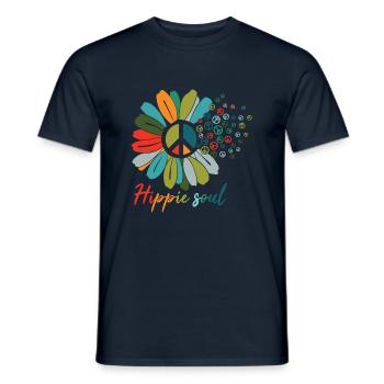 Hippie Soul Coloré tournesol et symboles de la paix - T-shirt homme - marine - Devant - AI Model Male 178 light (178cm)