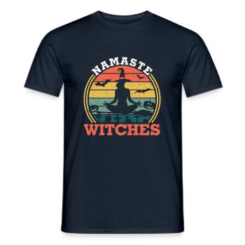 Namaste Witches Yoga Chemises d’Halloween pour femmes - T-shirt homme - marine - Devant - AI Model Male 178 light (178cm)