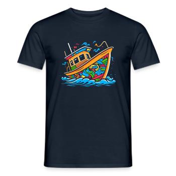 Pop Art Doodle Boat - Vibrant Caricature - Men's T-Shirt - navy - Front - AI Model Male 178 light (178cm)