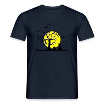 Halloween - Katze und Baum - Männer T-Shirt - Navy - Vorne - AI Model Male 178 light (178cm)