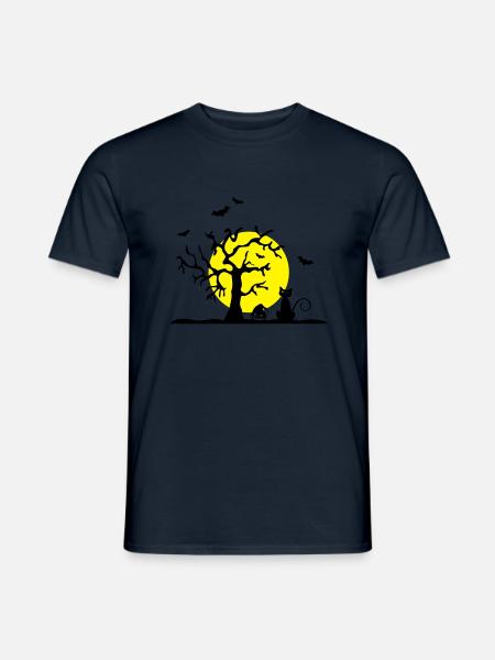 Halloween - Katze und Baum - Männer T-Shirt - Navy