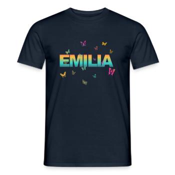 Emilia - Beau nom avec papillons, Fille - T-shirt homme - marine - Devant - AI Model Male 178 light (178cm)