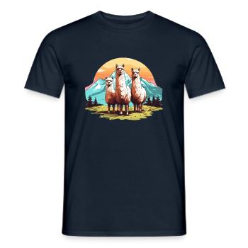 Alpaca, 3 alpacas in nature - Men's T-Shirt - navy - Front - AI Model Male 178 light (178cm)