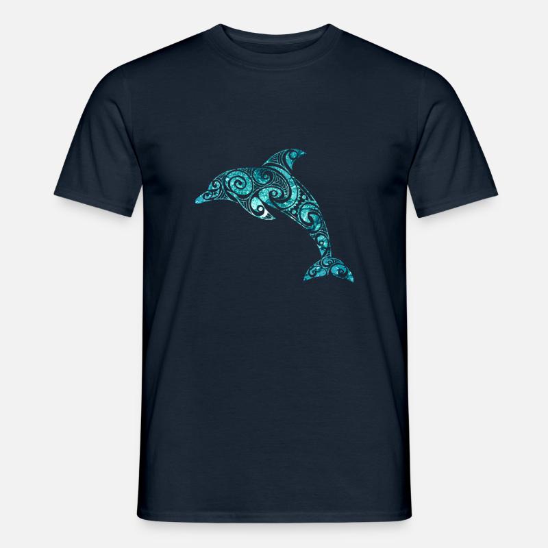 Blue Ocean Dolphin Pattern - Men’s T-shirt - navy