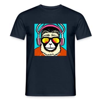 Monkey listening to music with headphones - Men's T-Shirt - navy - Front - AI Model Male 178 light (178cm)