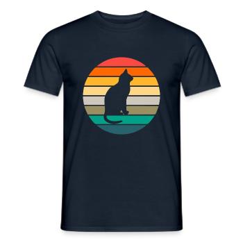 Cat Shirts Sunset Retro Cat Cat Friend Sun - Men's T-Shirt - navy - Front - AI Model Male 178 light (178cm)