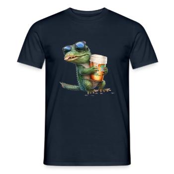 Krokodil genießt Bier mit Sonnenbrille - Männer T-Shirt - Navy - Vorne - AI Model Male 178 light (178cm)