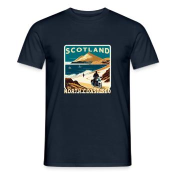 SCOTLAND NC 500 MOTORBIKE RETRO - Men's T-Shirt - navy - Front - AI Model Male 178 light (178cm)