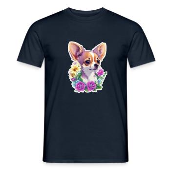 Chihuahua pastel avec fleurs - T-shirt homme - marine - Devant - AI Model Male 178 light (178cm)