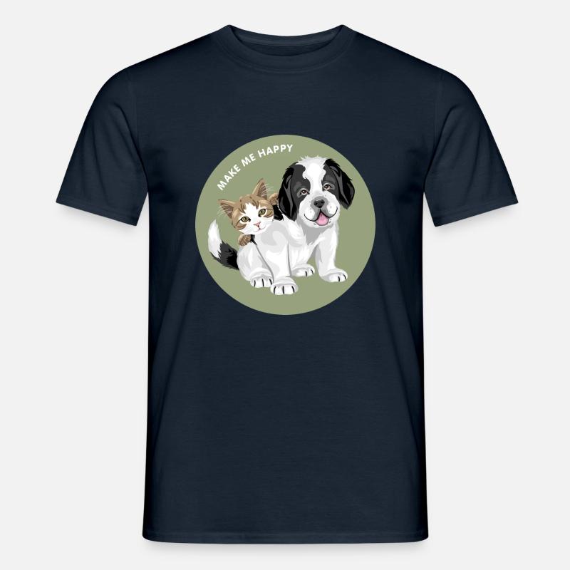 Saint Bernard valp og søt katt - T-skjorte herre - marine