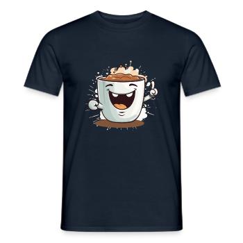 Coffee Cup White Cheerful Funny Cute Face - Men's T-Shirt - navy - Front - AI Model Male 178 light (178cm)