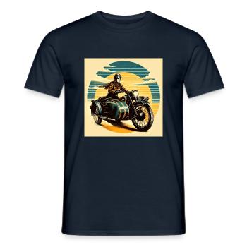Die Gespannfahrerin im Sonnenuntergang - Männer T-Shirt - Navy - Vorne - AI Model Male 178 light (178cm)