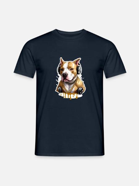 Hund Bulldogge mit Kopfhörer - Männer T-Shirt - Navy