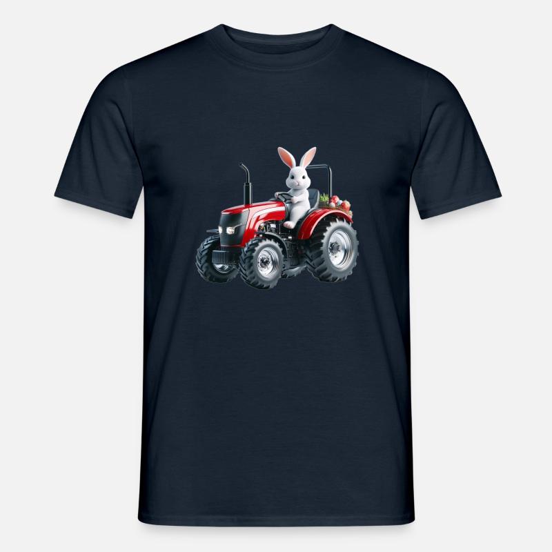 Osterhase auf rotem Traktor - Männer T-Shirt - Navy