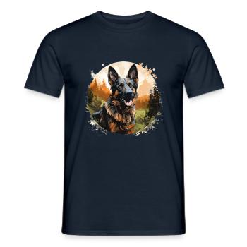 German Shepherd Dog in the Forest - Men's T-Shirt - navy - Front - AI Model Male 178 light (178cm)