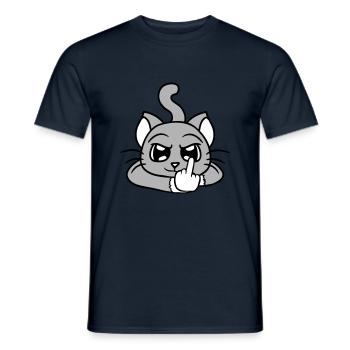 Méchant chat montre un doigt d’honneur Insulte Main Fun - T-shirt homme - marine - Devant - AI Model Male 178 light (178cm)