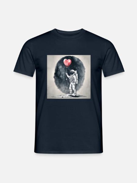 Astronaut auf Mond mit rotem Ballon in Herzform - Männer T-Shirt - Navy