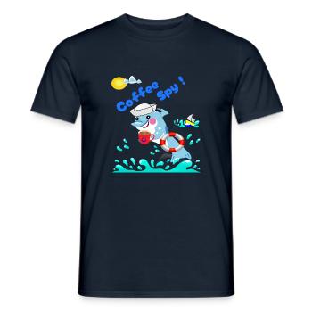 Coffee Spy Secret Sticker With Сyber- Marine Vibe - Men's T-Shirt - navy - Front - AI Model Male 178 light (178cm)