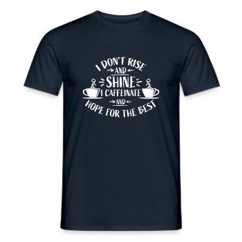 Je ne me lève pas et je brille, je caféine et j’espère blaguer - T-shirt homme - marine - Devant - AI Model Male 178 light (178cm)