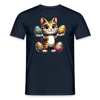 Easter Cat with Colorful Eggs - Men's T-Shirt - navy - Front - AI Model Male 178 light (178cm)