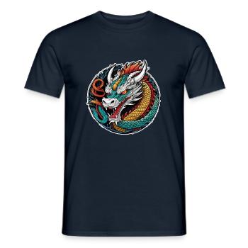 dragon asiatique - japon - chinois - T-shirt homme - marine - Devant - AI Model Male 178 light (178cm)